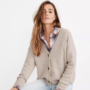 Madewell Cameron Ribbed Cardigan Sweater in Heather Sand - XS